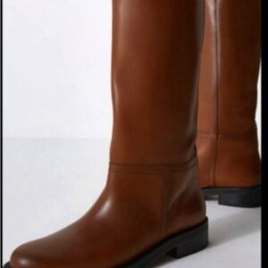 NWT Zara Tan Leather Boots Brown